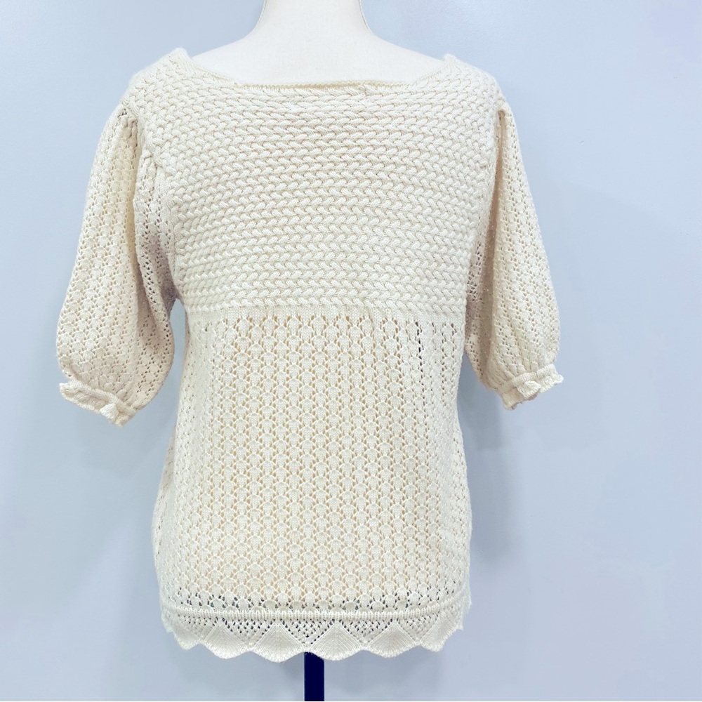saltwater LUXE Cream Knit Square Neck Puff Sleeve Sweater Top - Picture 5 of 16